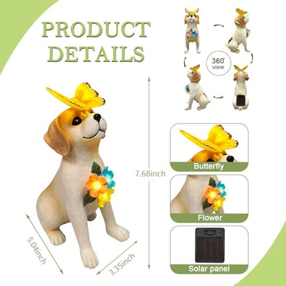 Solar Dog Garden Statues Decor, Outdoor Fairy Dogs Figurines Accessories Decorations with LED Lights Home Patio Balcony Yard Lawn Ornaments, Unique Thanksgiving Gifts for Mom Women Dad Friends - style: butterfly dog