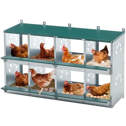 Chicken Metal Nesting Boxes, 8 Compartment Metal Nesting Box for Chicken, 8 Room Wall Mountable Nesting Boxes for Hens, Galvanized Steel Easy to Assemble - size: 42.7"L x 16.3"W x 26.4"H