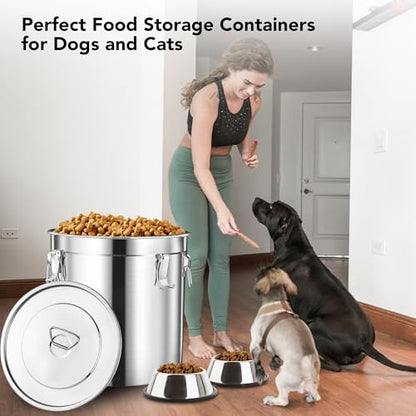 Newget Dog Food Storage Containers, Large Stainless Steel Pet Food Storage Containers 25 lb / 11.5 kg to Keep Fresh, Metal Airtight Cat Food Containers With Scoop and 2 Small Containers - size: 25 lb