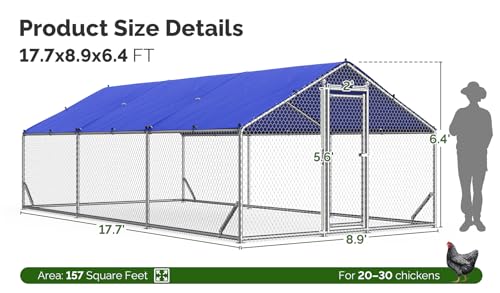Sino Luban Metal Large Chicken Coop Run for Yard with Waterproof Cover, Chicken Runs for 30 Chickens/Ducks, Chicken Pen Chicken Enclosure Outdoor, Walk-in Poultry Cage (Upgrade Support Brace) - size: 17.8x8.9 FT