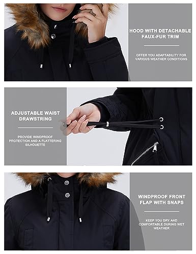 ROYAL MATRIX Women's Winter Coats Fleece Lined Parka Jacket Hooded Long Winter Warm Parka Coat with Pockets - color: Black Upgrade, size: 2