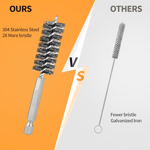 Bore Brush for Drill – 6pcs Stainless Steel Wire Tube Brush in Different Sizes, Twisted Wire Cleaning Brush with 1/4" Hex Shank, bore Brush Copper Pipe Cleaner for Power Drill & Tube Cleaning - style: 6pcs