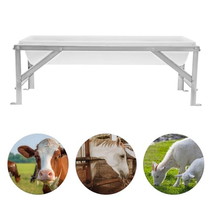 Livestock Feed Trough, 39inch Long Large Capacity Feeder, 9.25 Gallon Capacity Heavy Duty Feed Trough with Stand, Easy to Clean Portable Livestock Trough for Goats, Sheep, Deer, Pigs (White) - color: White