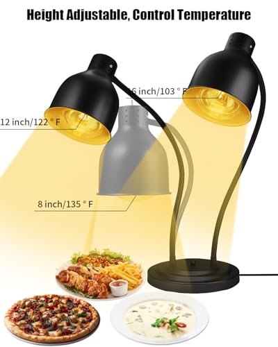 Food Heat Lamp, Heating Lamp with Flexible Arm, 250W Bulb x 3-5000 Hours Rated, Commercial Food Warmers for Buffet, Parties, Fast Food, (Black) - color: Black, size: Double-Head