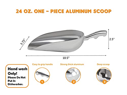 Cast Aluminum Utility Scoop - 24 oz. - Round Bottom, ice scoop For Multi-Purpose Use, With Finger Groove Handle (24 oz.) - size: 24 oz