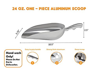 Cast Aluminum Utility Scoop - 24 oz. - Round Bottom, ice scoop For Multi-Purpose Use, With Finger Groove Handle (24 oz.) - size: 24 oz