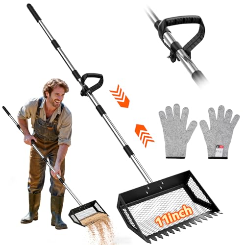 VavoPaw Chicken Poop Scooper, 35–75'' Adjustable Chicken Coop Scoop with Ergonomic Handle, 2-in-1 Scoop Shovel & Poop Rake for Easy Waste Cleaning, Metal Pooper Scooper for Henhouse, Sand, Cattle Shed