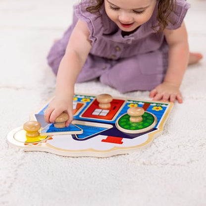 Melissa & Doug First Shapes Jumbo Knob Puzzle, Wooden Peg Puzzle for Toddlers, Educational Toy for Shape Recognition and Fine Motor Skills, Ages 1+ - style: Shapes