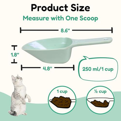Dog Food Scoop 1 Cup, One Cup Measuring Cup, Food Grade Melamine Pet Food Measuring Scoop with 1/2&1/4 Cup Markings, Long Handle Food Scoop For Cat, Bird, Rabbit, Sturdy & Dishwasher Safe (Green) - color: Green