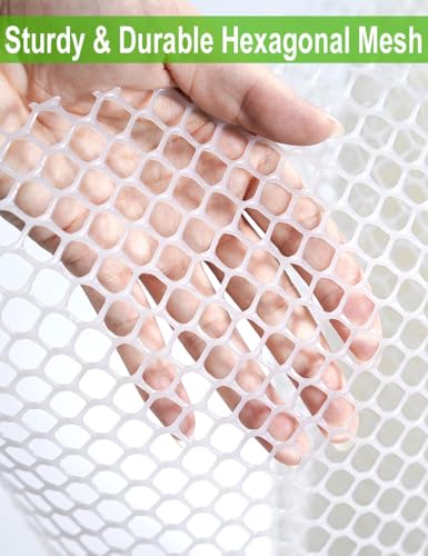 TOYPOPOR Plastic Chicken Wire Fencing, 16in x 15ft, 500GSM Durable Heavy Duty Hexagonal White Chicken Wire, Rustproof Garden Fence for Pets, Plants, Includes 30 Pcs Cable Zip Ties - color: White