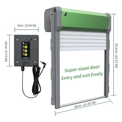 Automatic Solar Powered Chicken Coop Door with Light Sensor, Timer and Remote Control, Weatherproof Anti-Pinch Chicken Coop Rolling Shutter Door ﻿