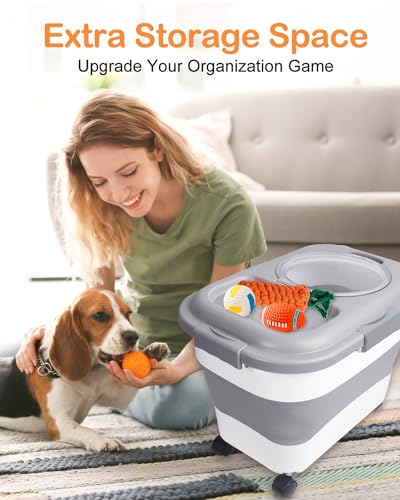 15-23 Lbs Dog Food Storage Container, Collapsible Dog Food Container with Airtight Lid, Wheels, Handle, Large Cat Food Storage Container with Scoop, Dog Bowl for Dog Cat | Dog Food Container with Double Seal & Magnetic Lid,Cat Food Container with Wheels &