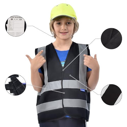 AYKRM Kids High visibility viz vest hi vis viz reflective safety vests - color: Black-logo, size: 2-5Y
