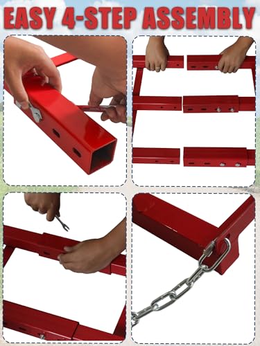 6ft Heavy Duty Drag Harrow for ATV, UTV, Tractor - Adjustable Tow Behind Leveling Rake with Weight Tray for Driveway Grader, Lawn, Field, Pasture, Food Plot Maintenance, Red(72 inch) - size: 6 ft