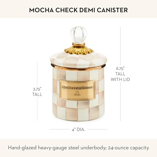 MACKENZIE-CHILDS Enamel Canister, Versatile Kitchen Storage Container for Flour and Sugar, Demi, 24-Ounce Capacity, Brown-and-White Mocha Check - color: Mocha Check