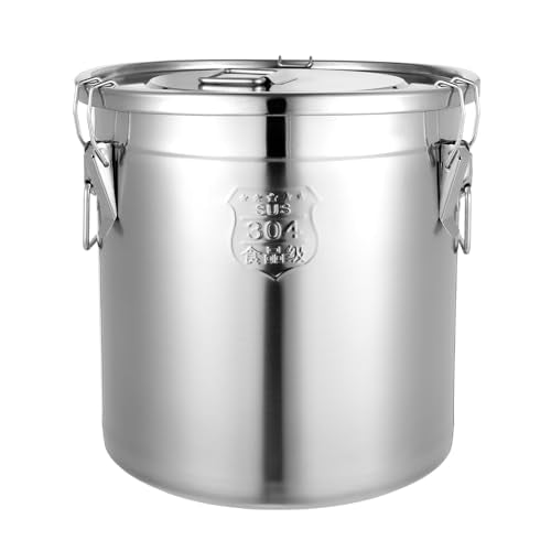 33L (8.72 gal) Stainless Steel Food Storage Container with Lid, Airtight Locking Bucket for Rice, Flour, Pet Food - Food Grade 304, Commercial & Home Kitchen, 405 oz Capacity (8.72 gal) - size: 8.72 gal