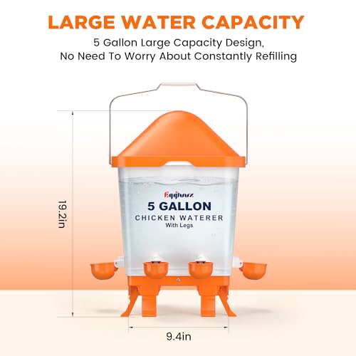 Eggluuz 5 Gallons Chicken Waterer Bucket with Chicken Water Cups, Adjustable Legs and Anti-Roost Cone