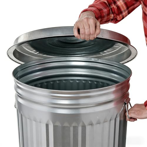 31 Gallon Galvanized Steel Trash Can with Lid Rodent Proof Weather Resistant Heavy Duty Metal Can for Yard Waste and Pet Food Storage