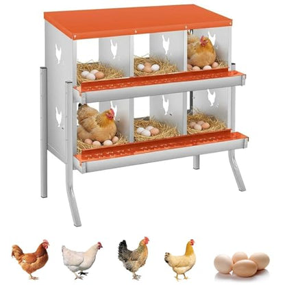 GarveeTech Chicken Nesting Box with Legs, 6 Compartment Metal Hen House, Elevated Design for Cleaner Eggs, Easy Egg Collection & Durable Poultry Nesting Solution - size: Orange-6 Compartments with legs