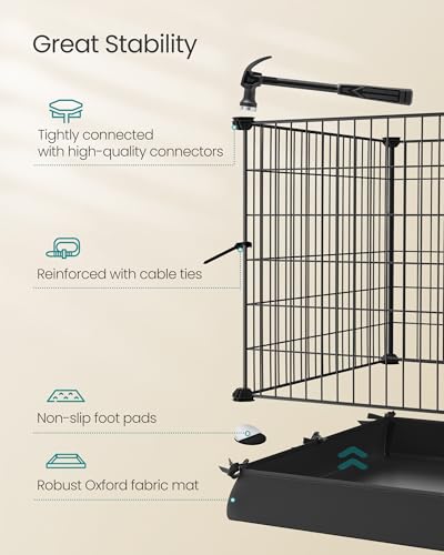 SONGMICS Guinea Pig Cages, Metal Grid Small Animal Playpen with Waterproof Washable Liner, 2 Separate Spaces for Rabbits, Ferrets, Bunnies, Hedgehogs，48.4 x 24.8 x 18.1 Inches, Black ULPI07H - color: Black, size: 48.4"L x 24.8"W x 18.1"H, style: 7 Panels
