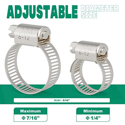 OURU 24PCS Hose Clamps Stainless Steel Adjustable 1/4"– 7/16"(6-12mm) Worm Gear Hose Clamp, Heavy Duty Metal Small Hose Clamps for Automotive, Pipe, Radiator Plumbing, Fuel Line - size: 1/4"-7/16"(6-12mm)