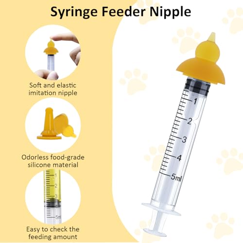 Pet Feeding Nipple, Pets Nursing Bottle, Milk Nursing Bottles Kits for Newborn Puppy & Kitten, 1 * Pet Milk Bottle, 4 * Animal Feeding Nipple, Fit for Cats, Dogs, Kittens, Puppies, Rabbits, Squirrel