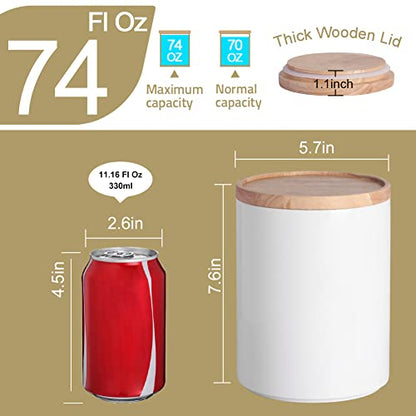 Sweejar Kitchen Canisters Ceramic Food Storage Jar, Stackable Containers with Airtight Seal Wooden Lid for Serving Coffee Bean, Flour, Tea, Cookies and More - 73 Fl Oz(White) - color: White, style: 73 Fl Oz (5.7"x7.6")