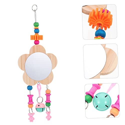 HANABASS Rooster Chicken Hanging Mirror Toy Bell Pendant Interactive Pet Supply for Cages Fun Activity for Hens and Chickens Wooden Design Accessories