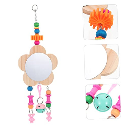 HANABASS Rooster Chicken Hanging Mirror Toy Bell Pendant Interactive Pet Supply for Cages Fun Activity for Hens and Chickens Wooden Design Accessories