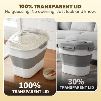 20-50Lbs Rice Container,Collapsible Food Storage Containers with Clear Airtight Lid,Wheels,Date Track,Rice Storage Container with 2PCS Containers and Scoop for Flour Sugar Cereal Grain Dog Cat - color: Clear/20-50lbs