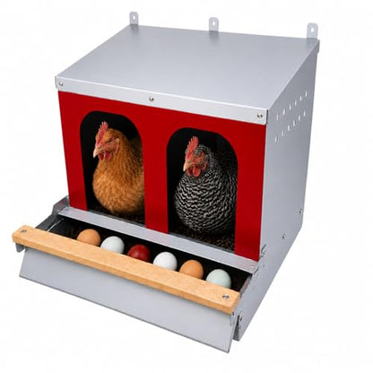 Hen's Choice™ - Reversible Roll Out Nest Box for Chickens | Roll Away Nest Box | 2 Compartment 21" | Heavy Duty Galvanized - size: Medium 21"