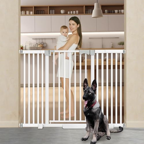 41'' Extra Tall Pet Gate for Large Dogs 54.7-63.0'' Wide Indoor No Jumping Over, Heavy Duty Puppy Baby Gate for Doorways, Pressure Mounted Metal Gate for Child Toddler (White) - size: 55-63.0'' Wide