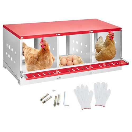 GarveeLife Chicken Nesting Boxes for Laying Eggs, Metal Chicken Nesting Box with Vented Holes and Swing Perch for Chicken Coop, Egg Laying Boxes for Chickens, Hens, Ducks (3 Compartments) - size: 3 compartments