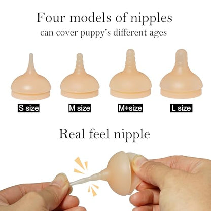 Doggiema Puppy Feeder Bottle, Silicone Feeding Nipple and Syringes for Puppies - size: Replacement Nipple (4 Nipple+6 Syringes)