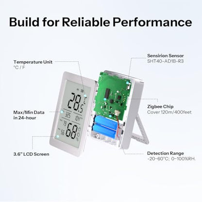 SONOFF SNZB-02DR2 AirGuard TH, Indoor Smart Zigbee Temperature and Humidity Sensor, 3.6'' LCD Display, App Monitoring with Charts, Notification Alerts, Data Export, Remote Data Display, 1-Pack