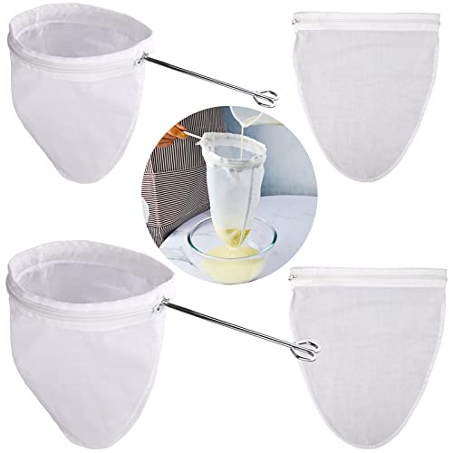 WMKGG Ultra Fine Mesh Strainer Bags, Reusable Mesh Filter Bags with Stainless Steel Handle Frame for Filter NutMilk, Coffee, Milk, Butter, Juices and Fresh Cheese (Large + Small) - size: Large Size + Small Size