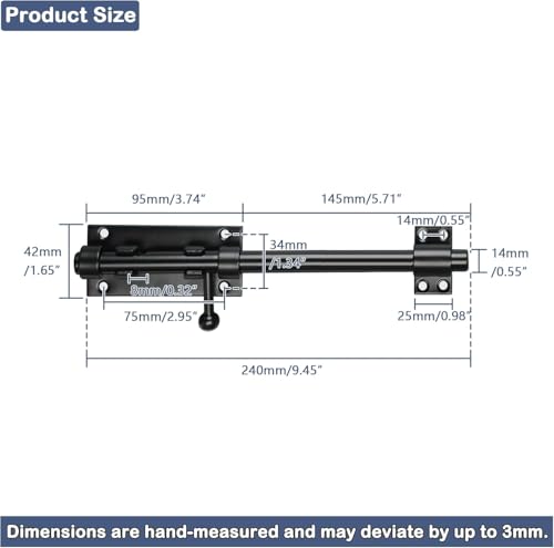 Alise Slide Lock SUS304 Stainless Steel Gate Latch, Slide Bolt Latch,Thickened Heavy Door Latch Lock,10 Inch Black Barrel Bolt Latch, Security Slide Latch Lock - color: Black, size: 10 Inch (Regular)