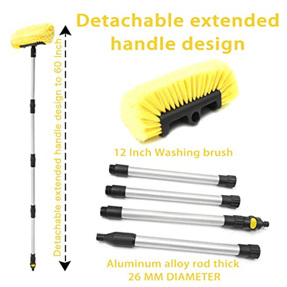 Forgrace 63" Car Wash Brush with 12-Inch Soft Bristle, Yellow | Tri-Level Dip Auto Cleaning, Extendable Handle, For Car SUV Truck Caravan Boat, Solar Panel House Siding, Sweep Snow - color: Yellow With Handle