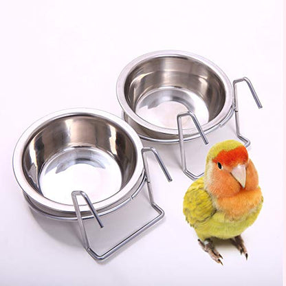 QBLEEV Stainless Steel Birdcage Feeder Bowls for Hamster Cage, 150ml, 5 oz | Stainless steel birdcage bowls feeding perches play stand with clamp, parrot pet animal hamster cage, easy to install - color: 2 Pack
