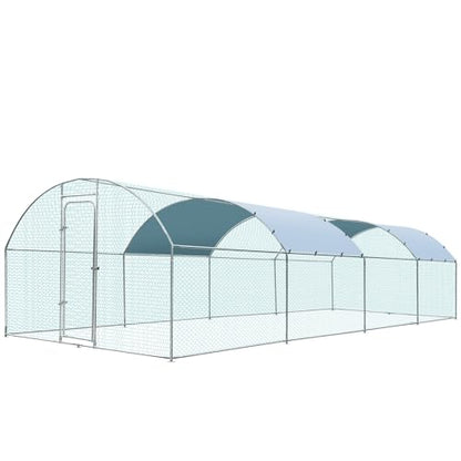 Extra Large Metal Chicken Coop for 40-45 Chickens, Portable, Walk-in Chicken Run, Chicken Pen Outdoor W/Cover, Waterproof & Anti-UV, 26.3' D x 9.8' W x 6.4' H, Wire Mesh Poultry Cage for Yard - size: 315.0"L x 118.1"W x 76.8"H, style: Dome Roof