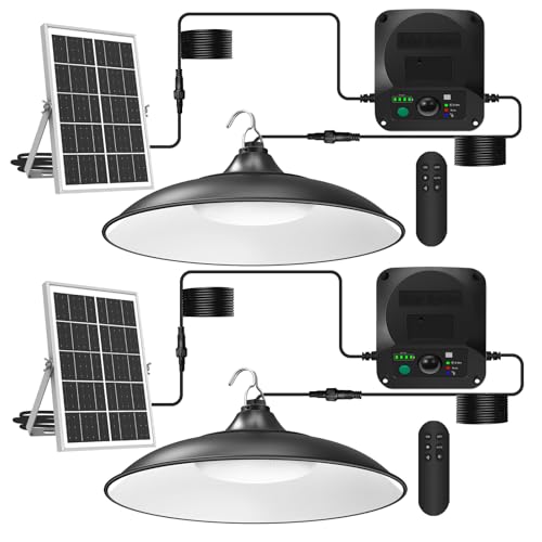 Solar Shed Lights Indoor Outdoor, 3200LM Motion Sensor Pendant Light Daytime Available with Remote & Button Control, IP65 Waterproof 4 Lighting Modes for Barn Garage Gazebo Chicken Coop Shop - 2 Pack - size: 2 Pack