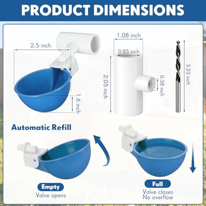 LemonRoad 30 Set Automatic Chicken Waterer Cups with 1/2" PVC Tee Fitting Chicken Drinking Bowl, Poultry Drinker Mounting Hole Opener,Water Dispenser Feeder for Duck, Goose, Turkey, Pigeon(Blue White) - color: Blue White