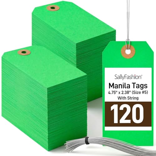 SallyFashion 120 Pack Green Quality Control Tags with Wire, 4-3/4" x 2-3/8" (Size #5), Heavy-Duty Cardstock Hang Labels for QC Passed, Inspected & Accepted Status - color: Green