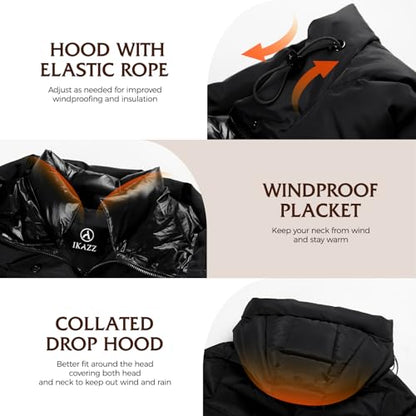 IKAZZ Women's Winter Coats, Thickened Warm Insulated Vegan Down Long Parka Jacket with Hood - color: Black, size: Medium