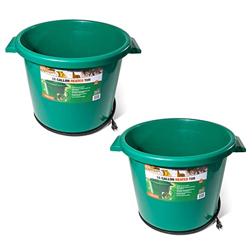 Farm Innovators 2 Pack Heated Water Bucket, 200W Heating Power - 16 Gallon Plastic Bucket with Replaceable Heating Element for Livestock Watering & Feeding - color: 2 Pack, size: 16 Gallon