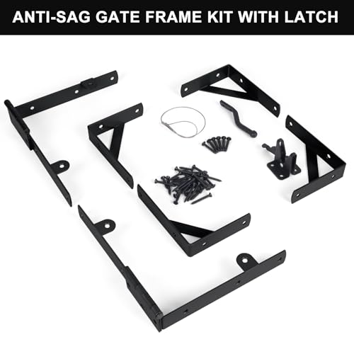 Gate Hardware Kit for Wood Fence, Corner Brace Bracket, Anti Sag Frame Hardware With Latch and Hinges for Wooden Fence Driveway, Black, MKZJ1115 - style: 1 Set Black