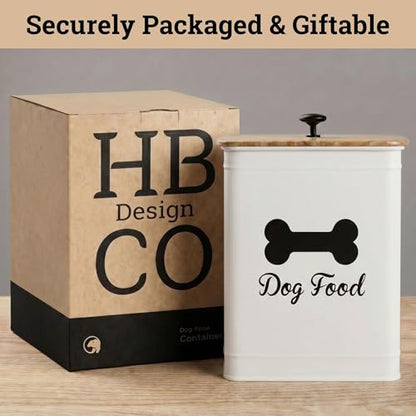 Dog Food Container Airtight Bamboo Lid 5-7 lb, 25 Cups, Sturdy Metal Handle | Pet Jar For Dogs up to 50lbs, Airtight Bamboo Lid, Sturdy Comfortable Metal Handle, Powder Coated Iron, Kibble Storage Bin - color: White