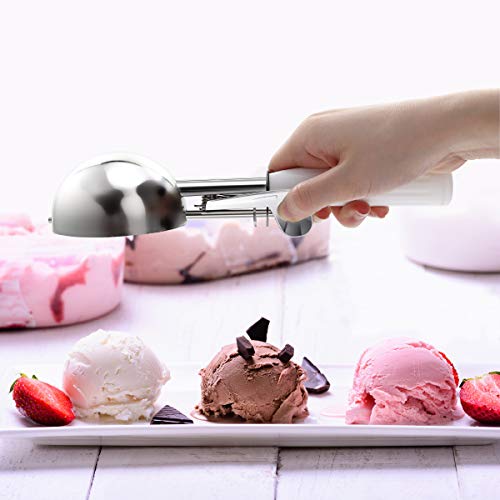 TOPKITCHEN Commercial-Grade Ice Cream Scoop 5.33 oz, 18/8 Stainless Steel Cookie Scoop with Plastic Handle, Portion Control Disher Scoop for Bakeries,Restaurants & Dessert Shops, #6, White - size: 5.33 oz - White