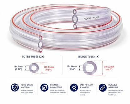 Premium Food-Grade Milk Hose, Clear, BPA Free, Flexible Tubing with 59-Inch Cleaning Brush for Dairy Applications (1/2" Milk Hose and Pulsator Hose + Brush) - size: 1/2" Milk Hose and Pulsator Hose + Brush