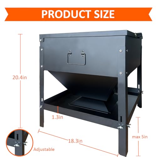 80 lb Automatic Chicken Feeder, Adjustable Height Poultry Set | Metal build, Latch closure, Carry handle, Grain storage, Ducks, Turkeys, Backyard coop, Farm use
